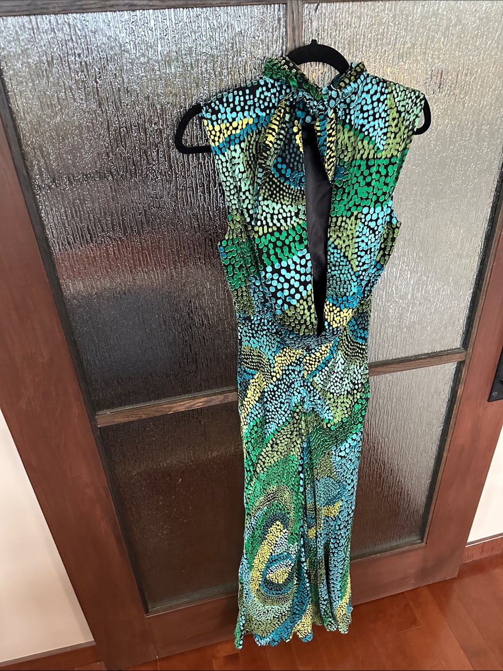 SALONI Fleur Dot Print Dress Sleeveless High-Neck Green Patterned Maxi US 12 - Picture 3 of 17